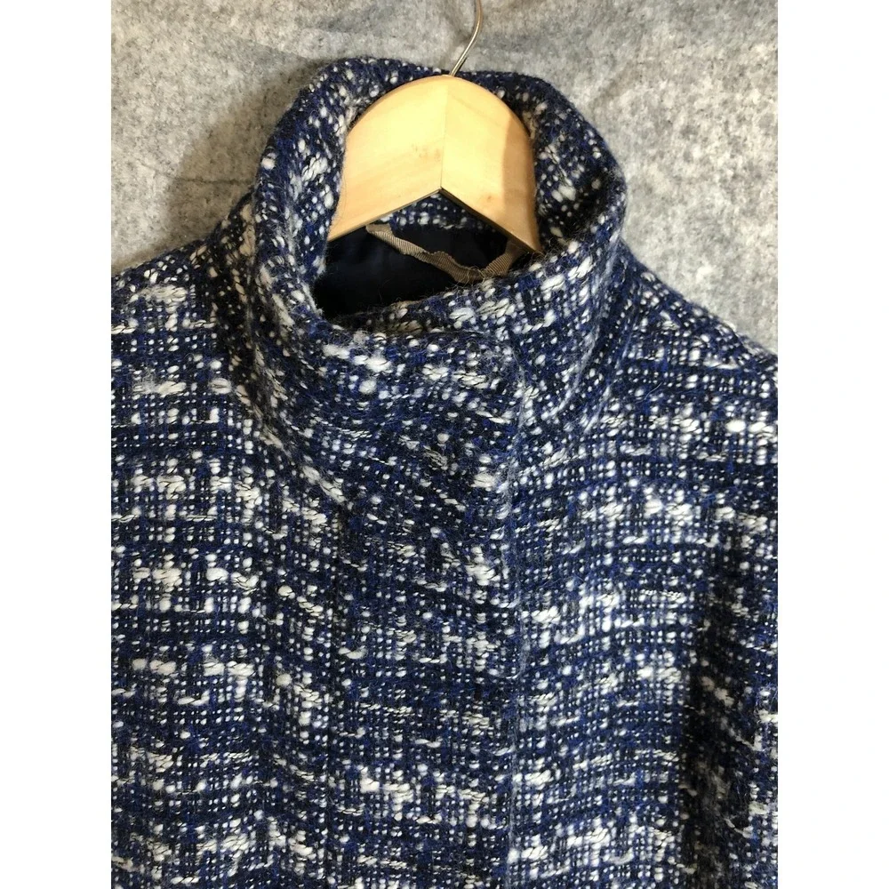J Crew Jacket Womens 0 Blue White Wool Blend Mock Neck Tweed Bouclé Coat Lined